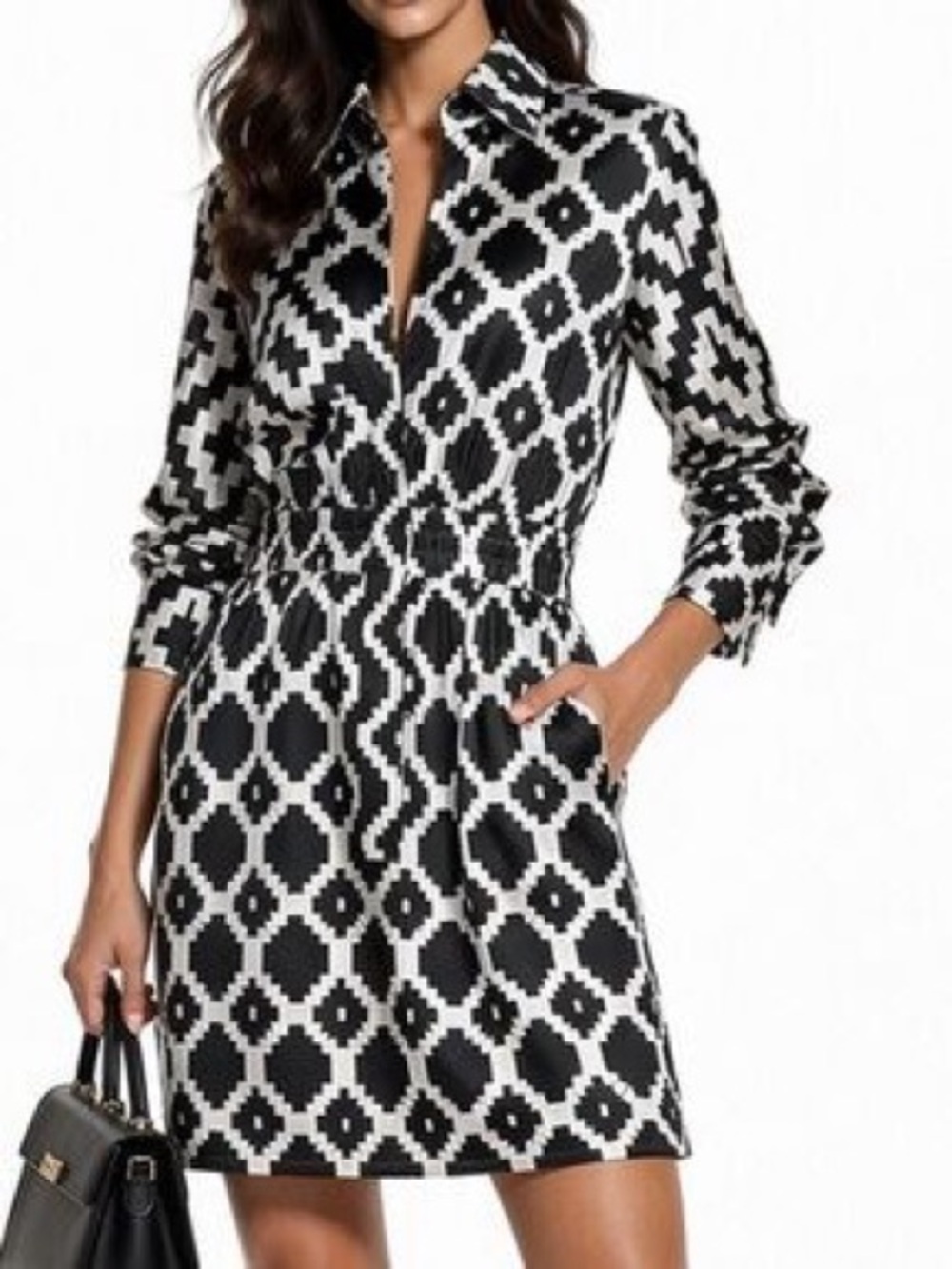 MaxMara Black and White Geometric Silk Shirtdress